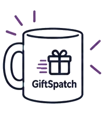 A mug printed with the GiftSpatch logo